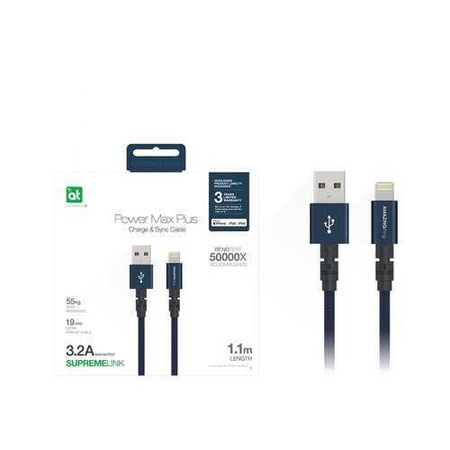 Кабель Amazingthing SupremeLink MFi Power Max Plus USB-iP Dark Blue 1.1m 3.2A в Евросеть