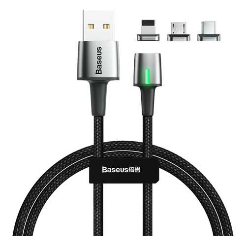 Кабель магнитный Baseus Zinc Magnetic Cable Kit IP+Type-C+Micro 1м Black (TZCAXC-A01) в Евросеть