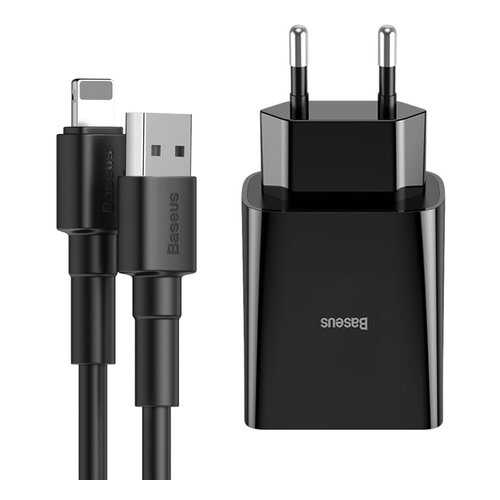 Сетевое зарядное устройство Baseus Speed Mini 1m 2USB 2.4A+кабель USB-iP Black в Евросеть