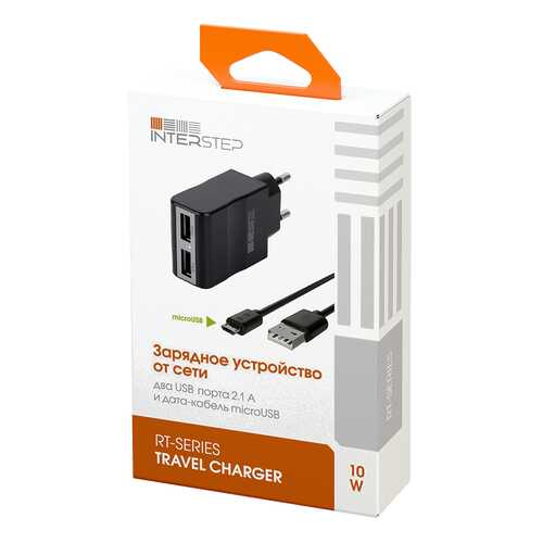 Сетевое зарядное устройство InterStep RT 2 USB 2,1A Black в Евросеть