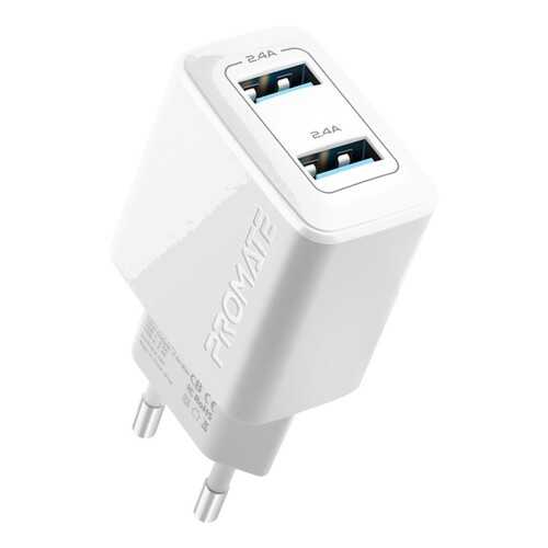 Сетевое зарядное устройство Promate BiPlug 2хUSB 2.4A, 12W (white) в Евросеть