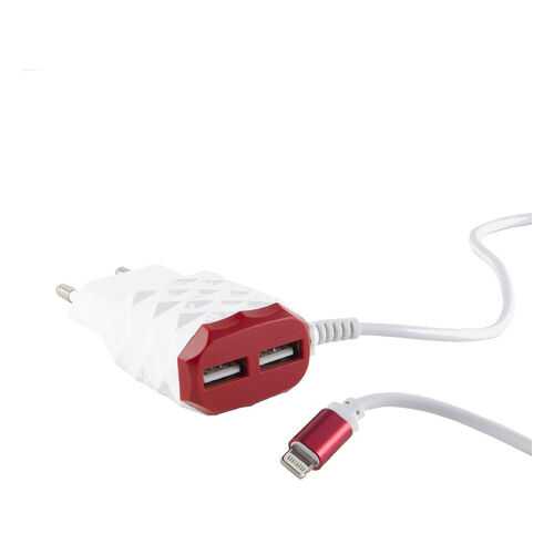 Сетевое зарядное устройство Red Line 2 USB+8pin для Apple, 2.1A, Red в Евросеть